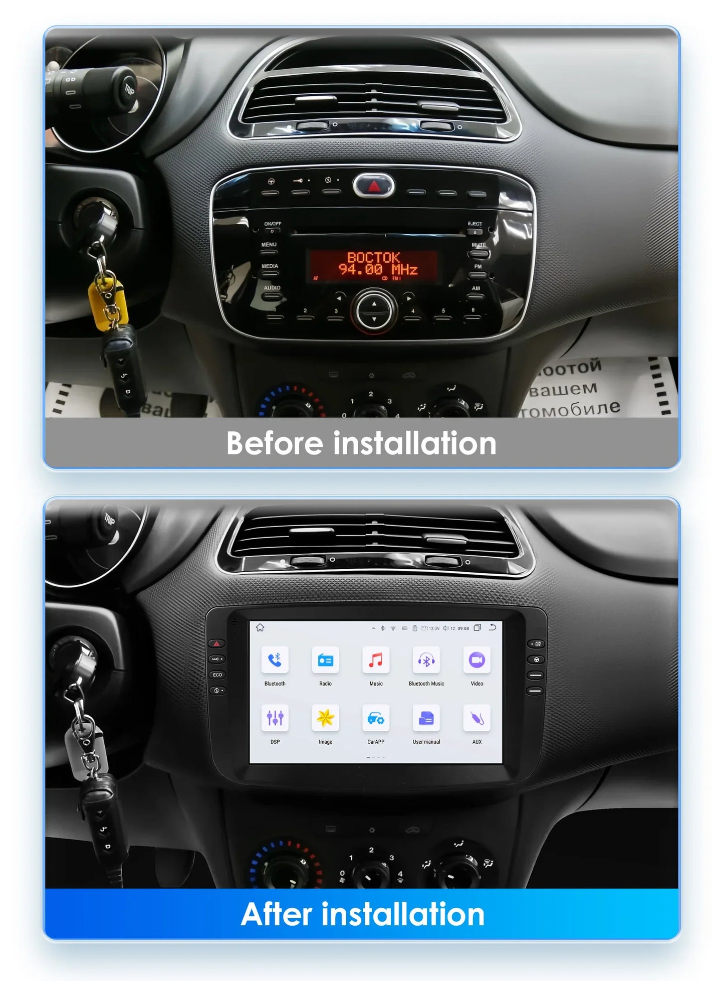 9" Car Multimedia Player 2Din Stereo for Fiat Linea Punto EVO 2012-2015 Android 13 with Wifi Bluetooth GPS Navi Radio Player 4G