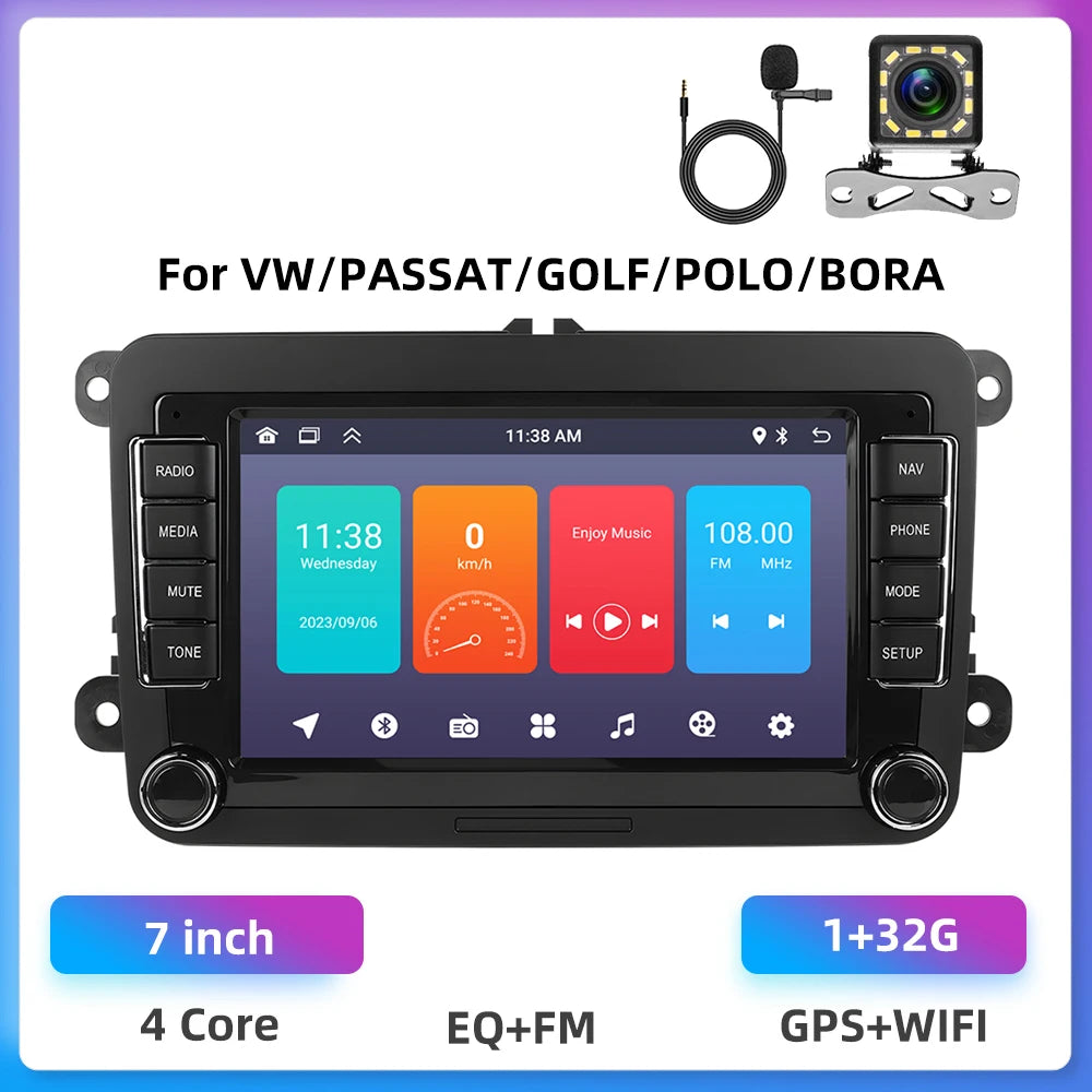 Podofo 4+64G 4Core Car Radio For VW/PASSAT/TOURAN/CADDY/BEETLE 2Din Car Stereo GPS Navigation Carplay Android Auto Car Audio