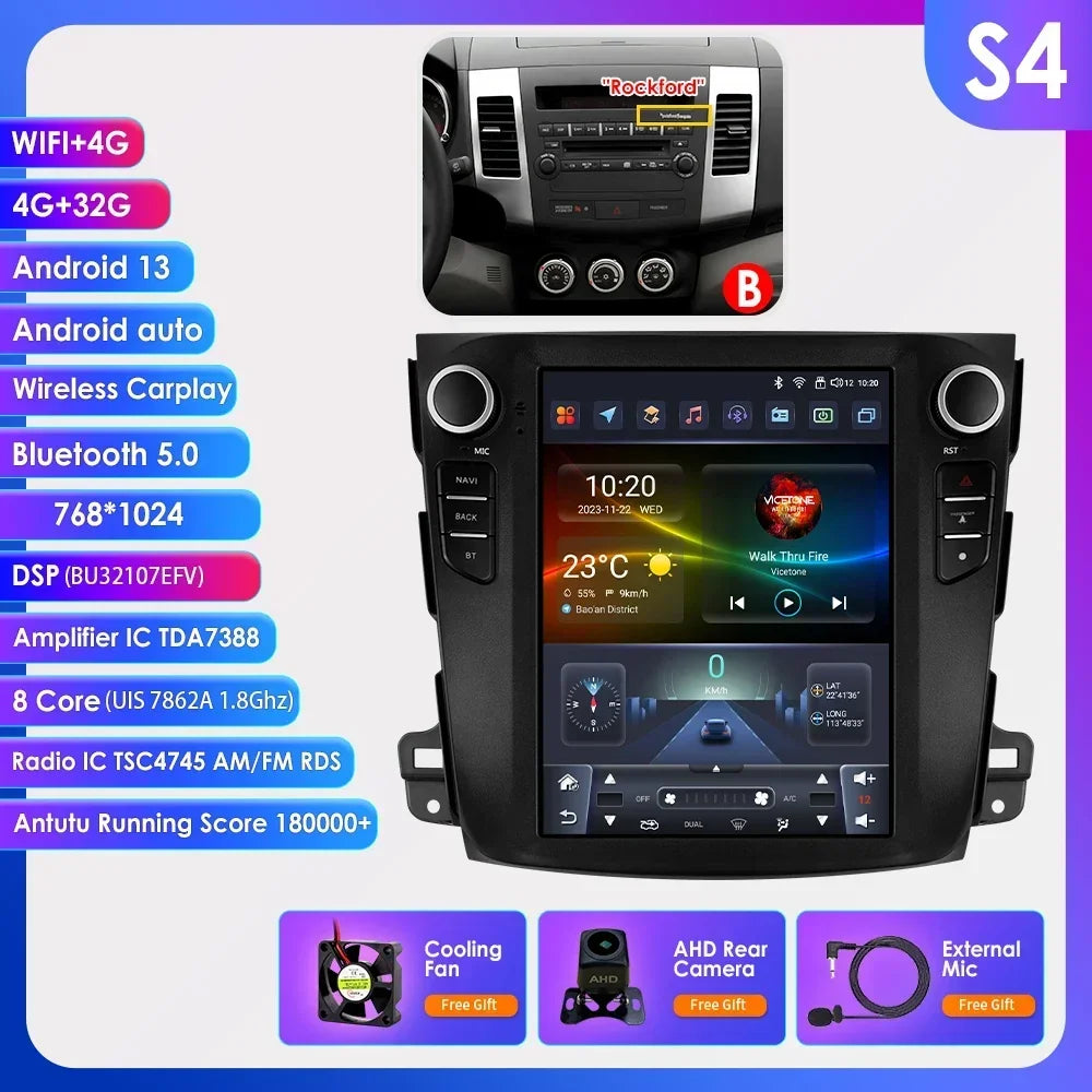 Android 13 Wireless Carplay GPS Stereo for Mitsubishi Outlander XI 2 2008 - 2011 9.7" Car Radio Multimedia Player 4G BT DSP 2din