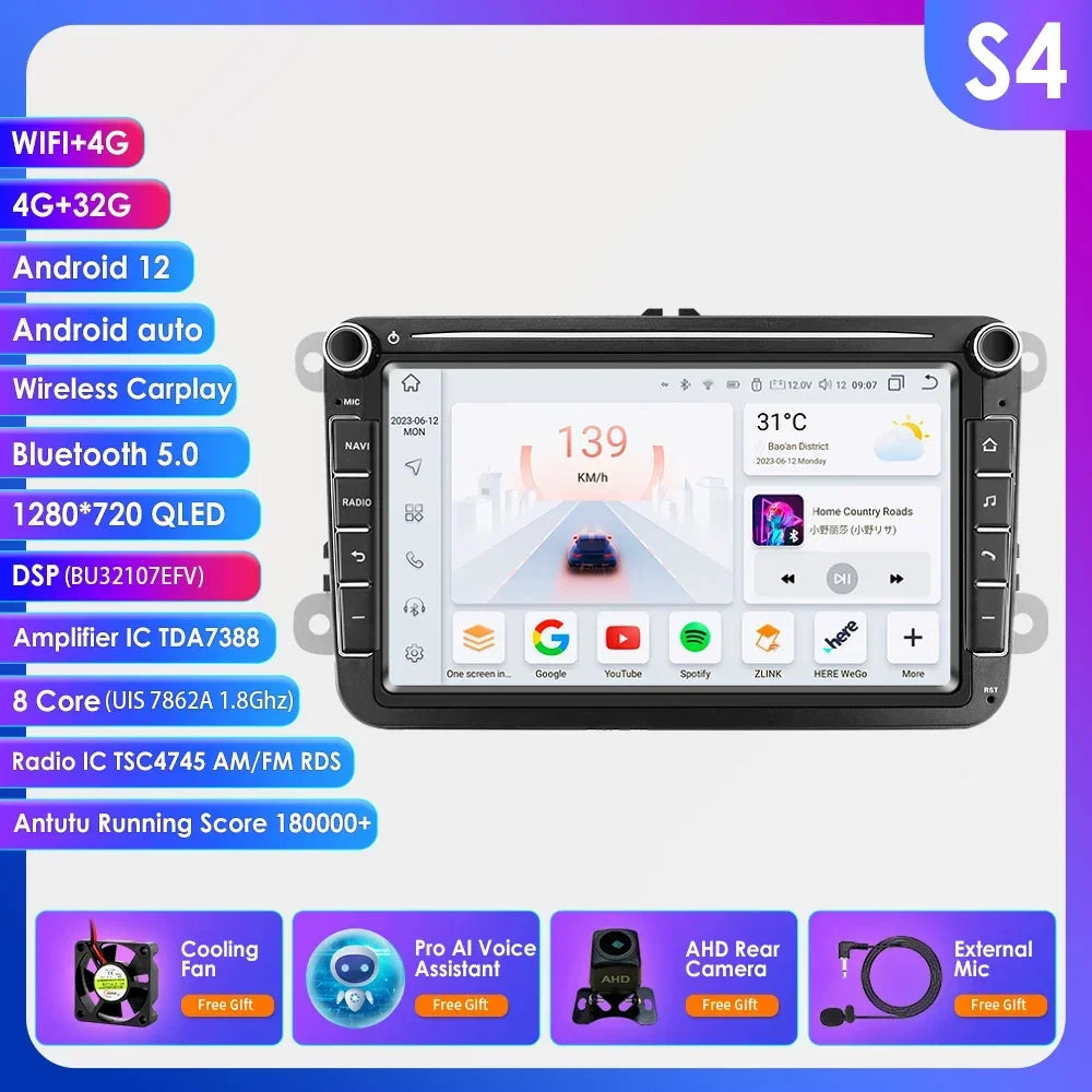 8" 2 Din Multimedia Player for Volkswagen Golf 5 Transporter VW Passat B6 Polo Jetta Skoda Seat Android 13 Carplay Car Radio GPS