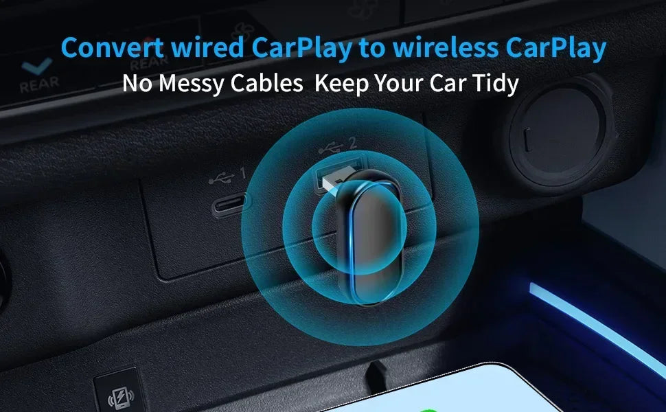 New 2-in-1 360 Degree Wireless Adapter CarPlay Android AUTO Car Dongle USB Smart Mini Box Plug & Play WiFi Fast Connectivity
