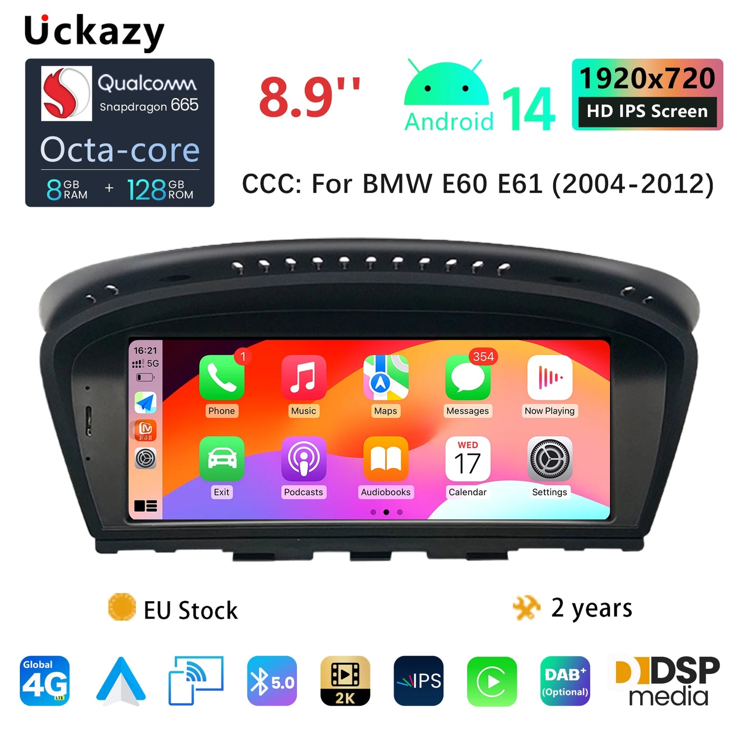 Uckazy AutoRadio Android 14 For BMW Series 5/3 E60 E61 E62 E63 E90 E91 Multimedia CIC CCC GPS Navigation Head Unit Stereo Audio Screen