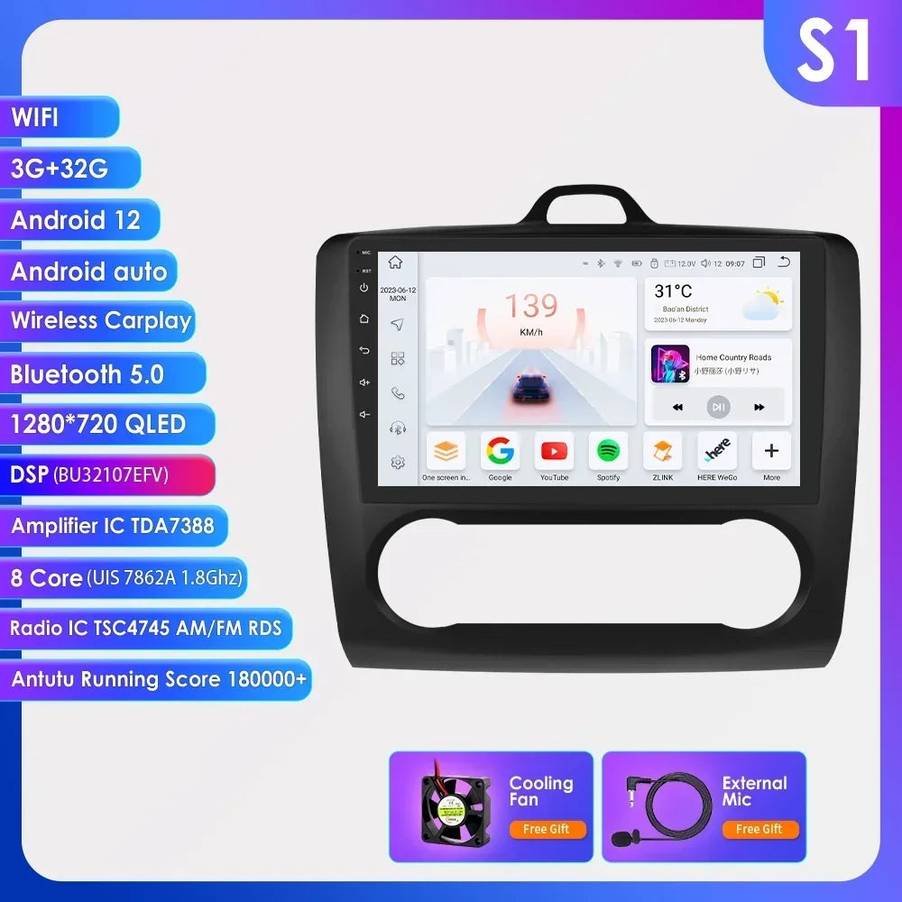 9" Android Wireless Carplay for Ford Focus 2 Mk2 2004 -2011 Exi AT Car Radio Multimedia Video Player Stereo BT GPS 4G RDS NO CAN