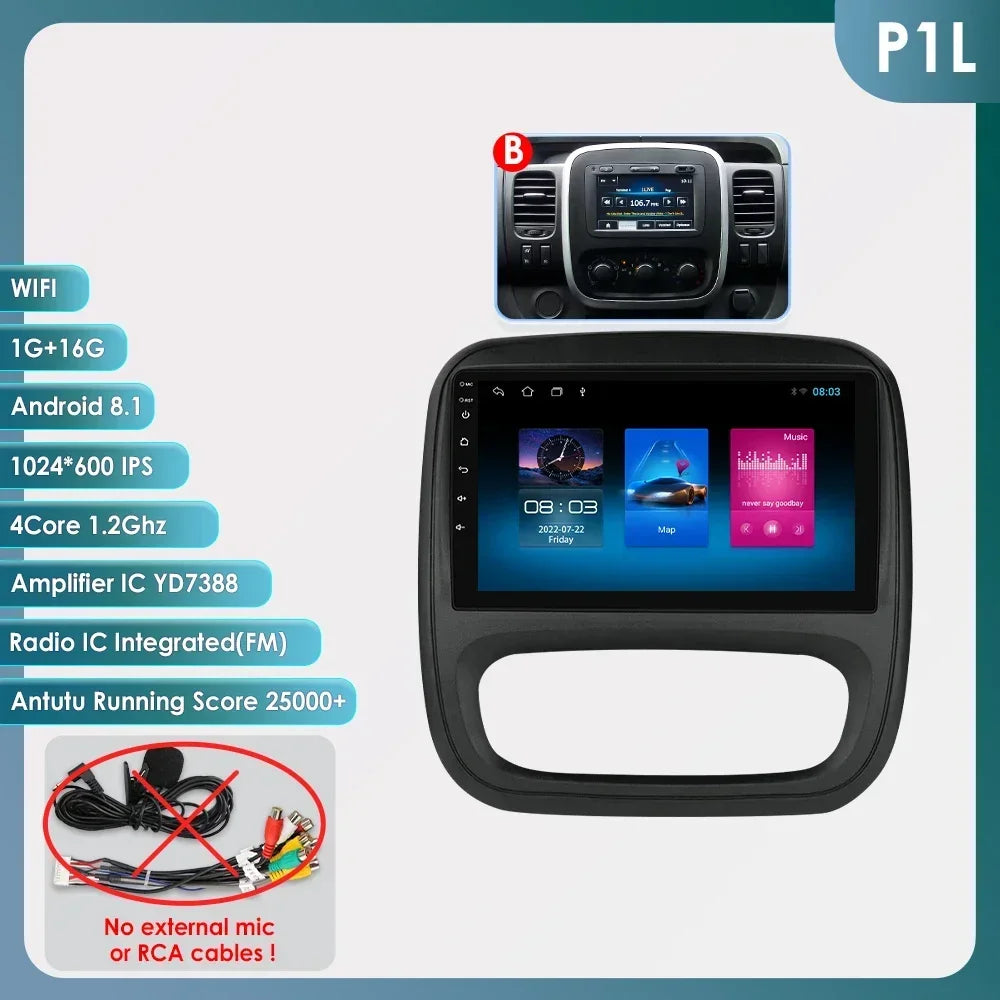 9" Wireless Carplay Android Auto Car Radio for Renault Trafic 3 Opel Vivaro B Multimedia Player GPS Navigation Stereo RDS DSP 4G