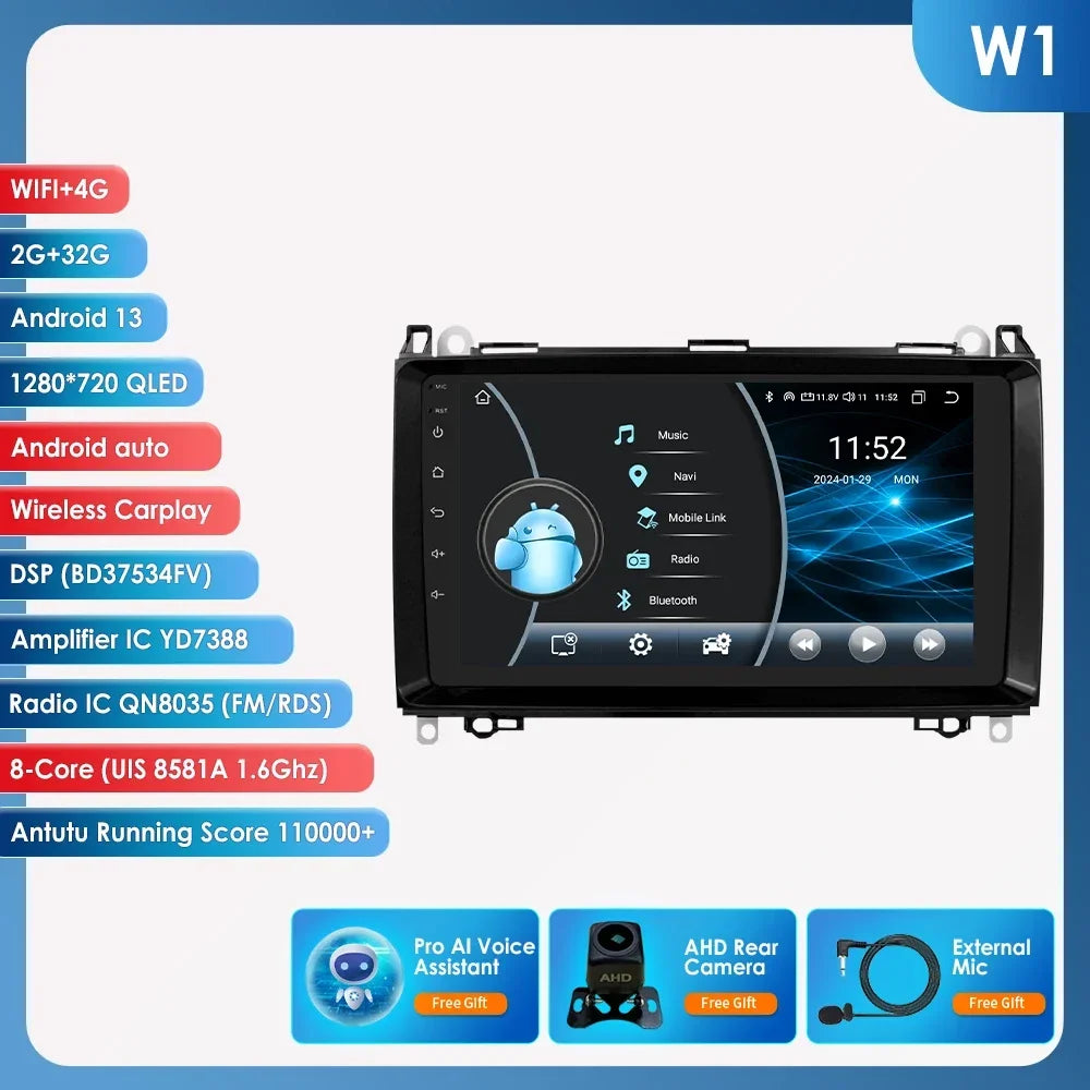Android 13 Octa Core AI Auto Car Radio Multimedia Player for Mercedes Benz B200 W169 W245 Viano Vito W639 Sprinter W906 CarPlay