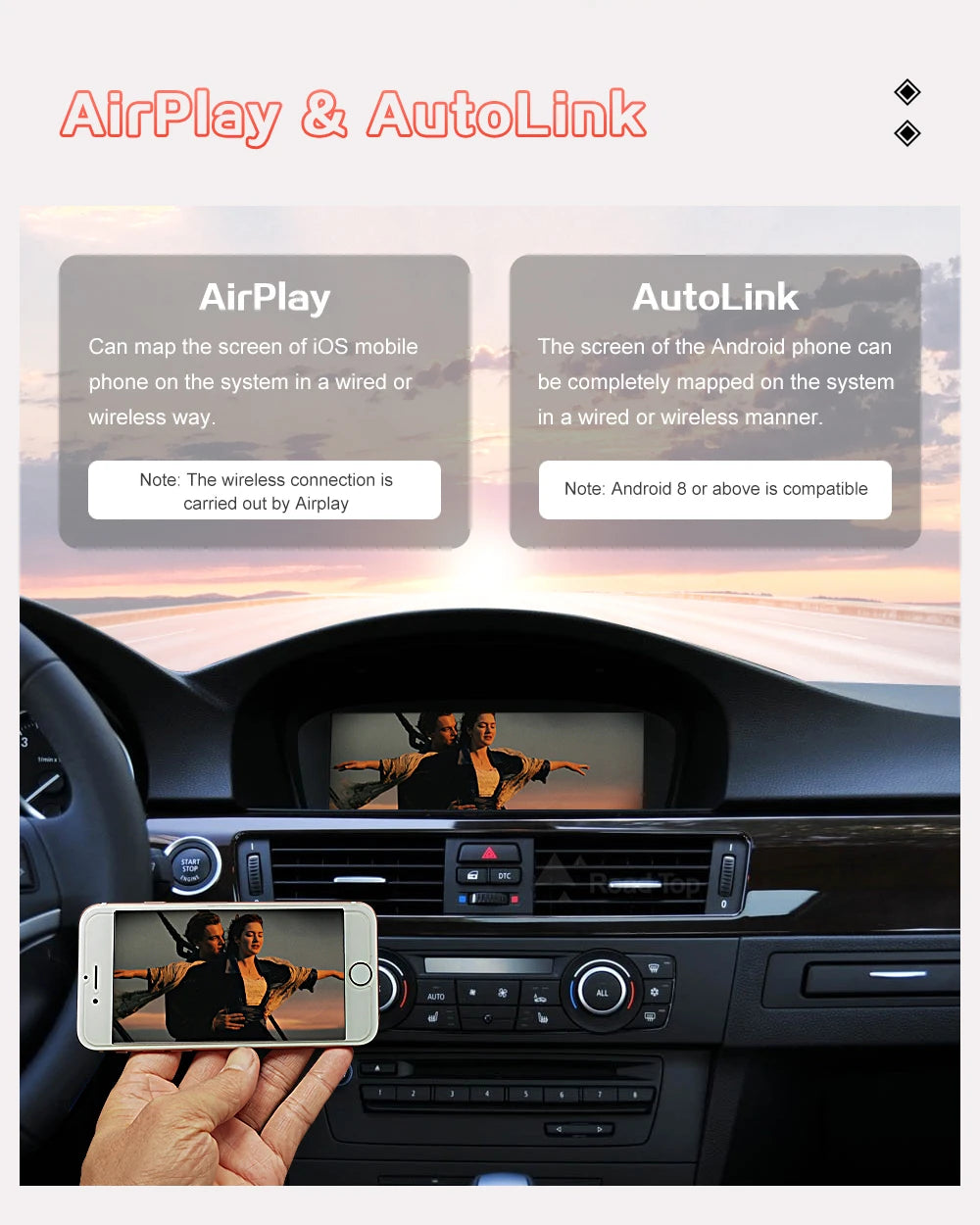 8.8"1920*720 Wireless CarPlay Android Auto Car Multimedia Display for BMW 3 Series E90 E91 E92 E93 5 Series E60 E61 Touch Screen