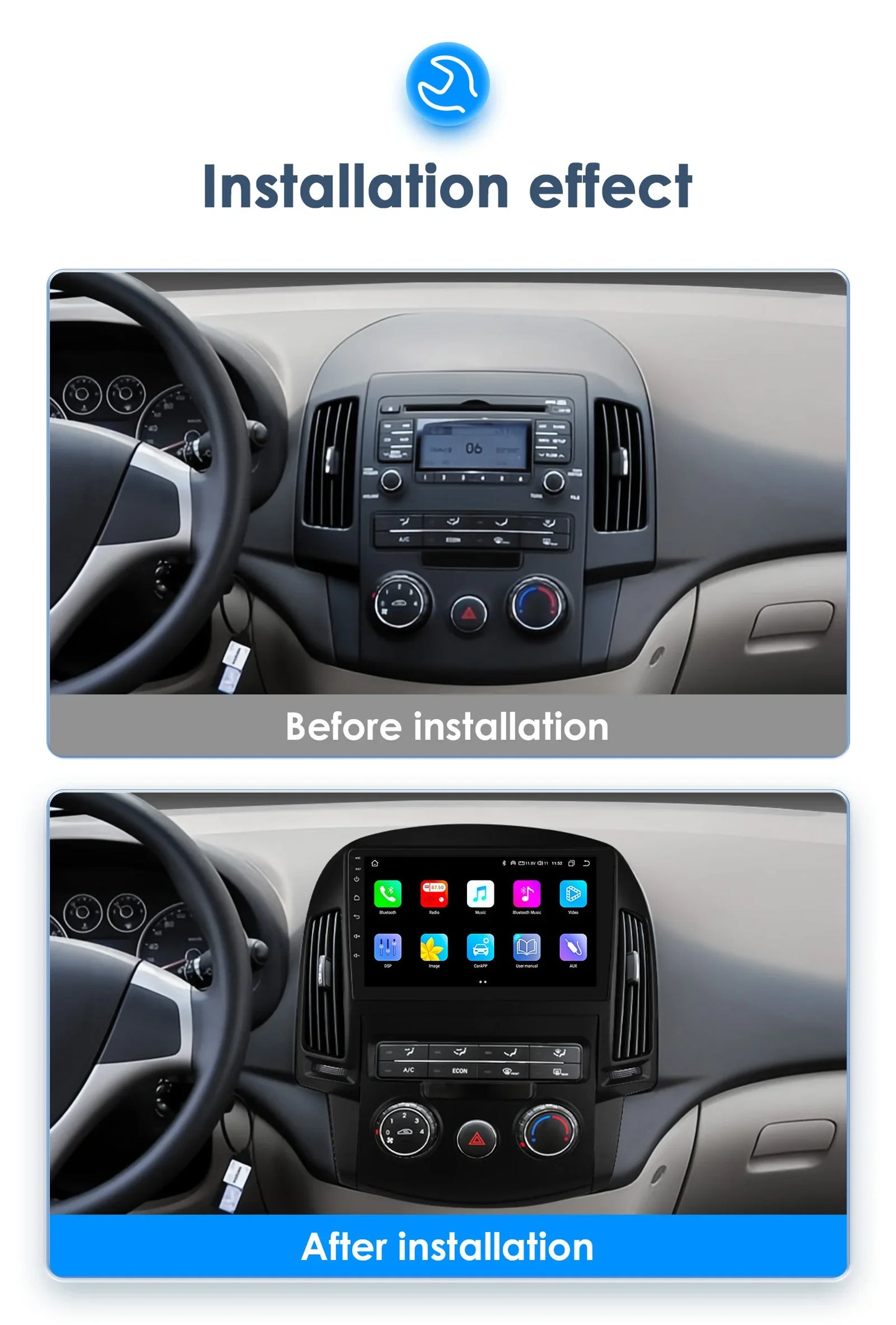 Android 13 Wireless Carplay for Hyundai I30 MT AT 2006 - 2011 9" Car Multimedia Player GPS Navi BT DSP 4G 2 Din Autoradio Stereo