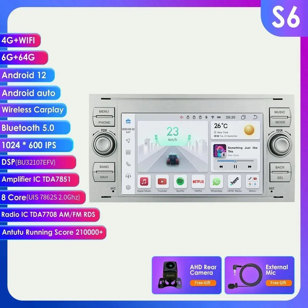 2din Carplay Android Car Radio Multimedia Player for Ford Mondeo Fiesta S-max Focus Galaxy Transit Fusion Connect Kuga GPS NOCAN