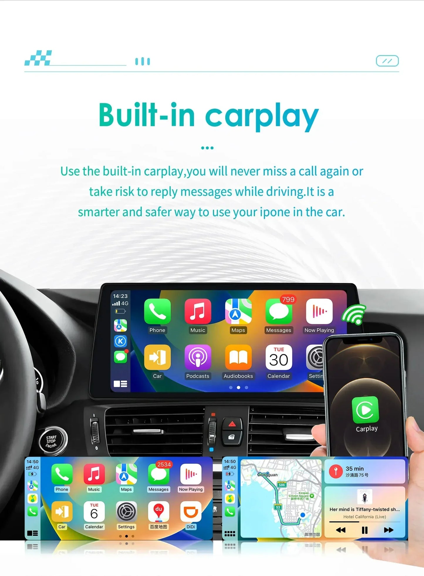 10.25" Wireless Carplay Android Car Radio Multimedia Player for BMW X3 F25 2011-2016 X4 F26 CIC NBT 2din GPS DSP BT Navi 4G QLED