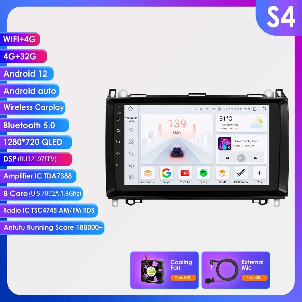 Android 13 Octa Core AI Auto Car Radio Multimedia Player for Mercedes Benz B200 W169 W245 Viano Vito W639 Sprinter W906 CarPlay