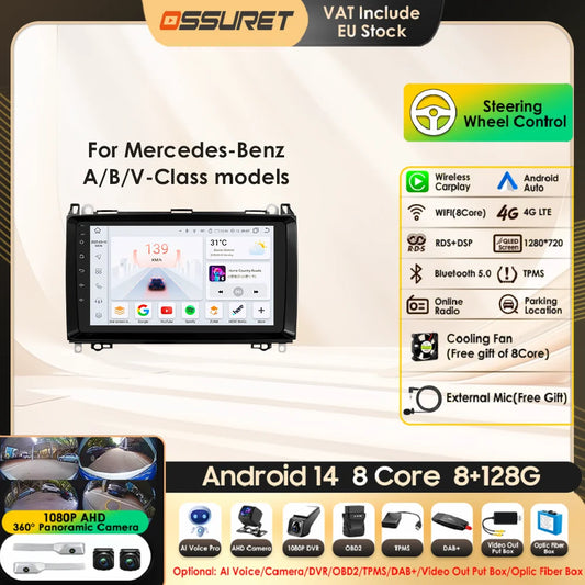 Android 13 Octa Core AI Auto Car Radio Multimedia Player for Mercedes Benz B200 W169 W245 Viano Vito W639 Sprinter W906 CarPlay