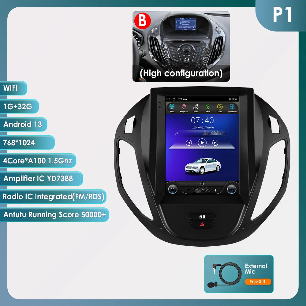 9.7Inch Radio Car Multimedia for Ford B-Max 2012-2018 Transit/ Tourneo Courier 2013-2021 Transit/ Tourneo (High Configuration)