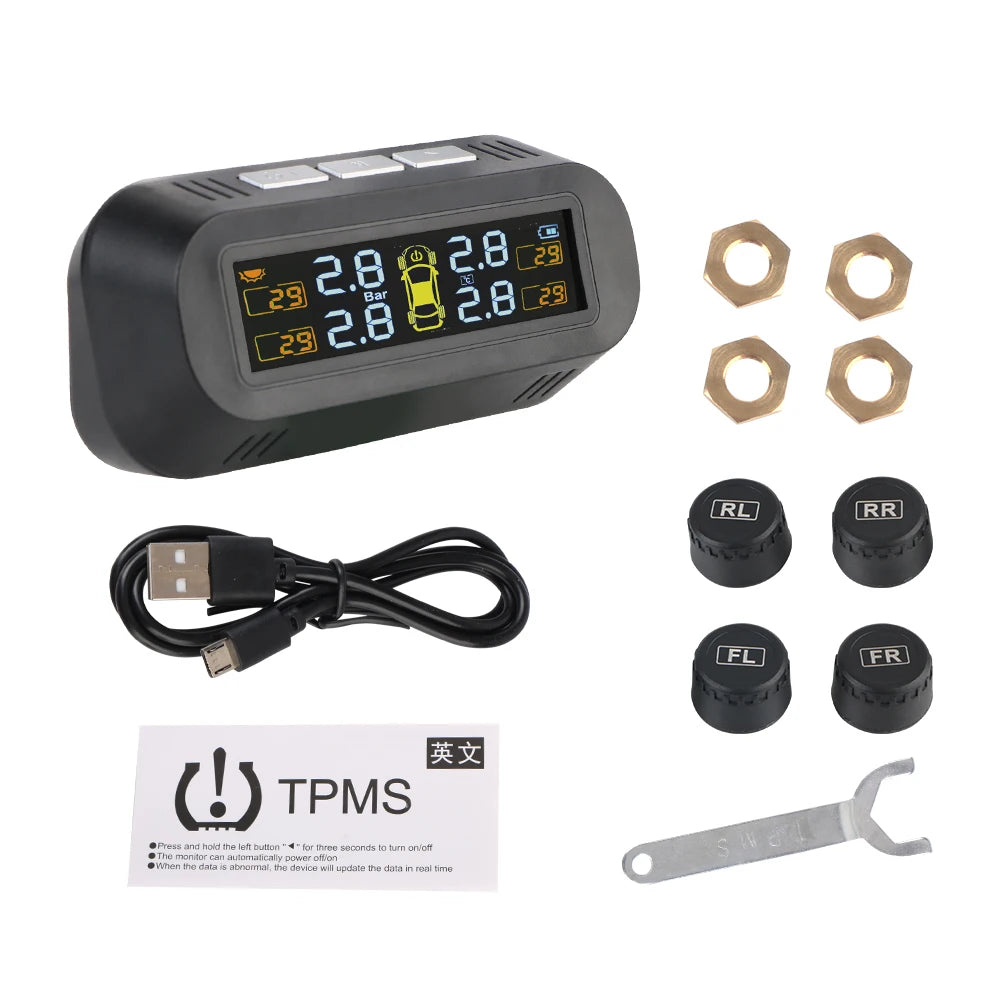 Solar Car RV Truck TPMS Tire Pressure Monitoring System With 4/6 External Sensors Wireless 180° Adjustable Bracket Waterproof