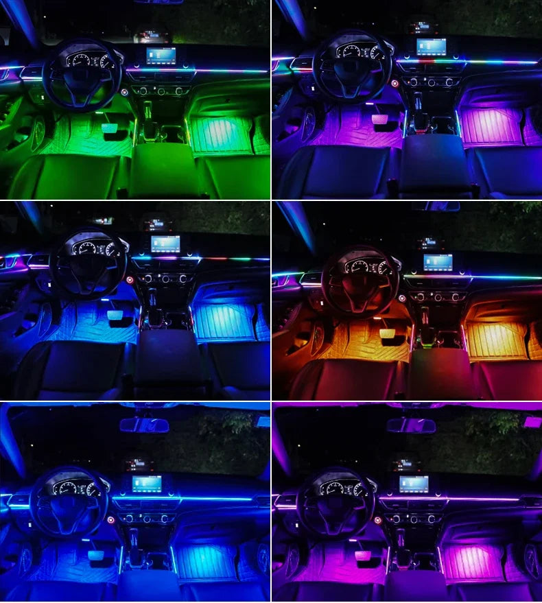 18 in 1 Led Car Ambient Lights Symphony Bluetooth App RGB 213 Color Streamer Rainbow Acrylic Strip Interior Atmosphere Lamp 12V