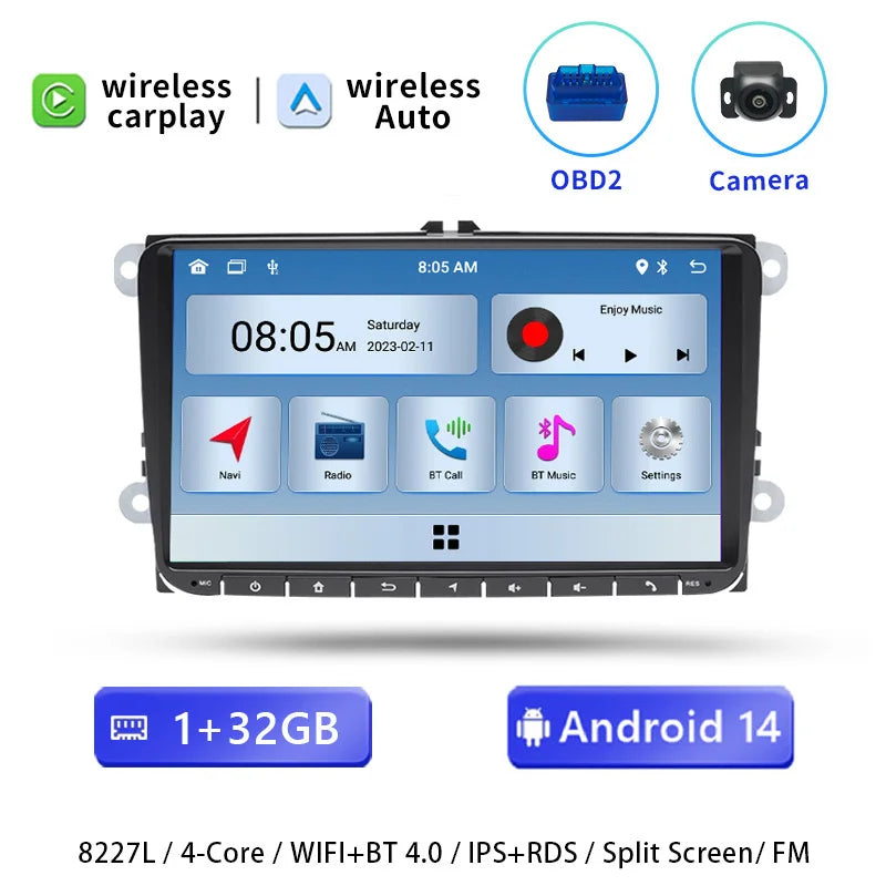Android 14 For VW Passat B6 B7 CC T5 Amarok Volksagen Skoda Octavia2 Tiguan Seat Leon 2 Golf 56 Radio Multimedia Screen Carplay