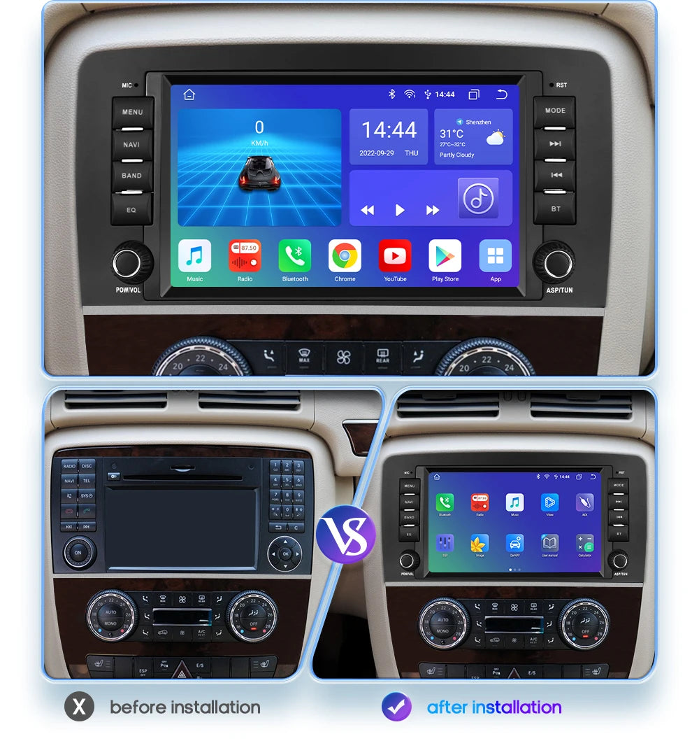 8" Android 14 Car Multimedia Player Wireless Carplay Android Auto for Mercedes Benz R-Class W251 R300 R280 R320 R350 2006-2012