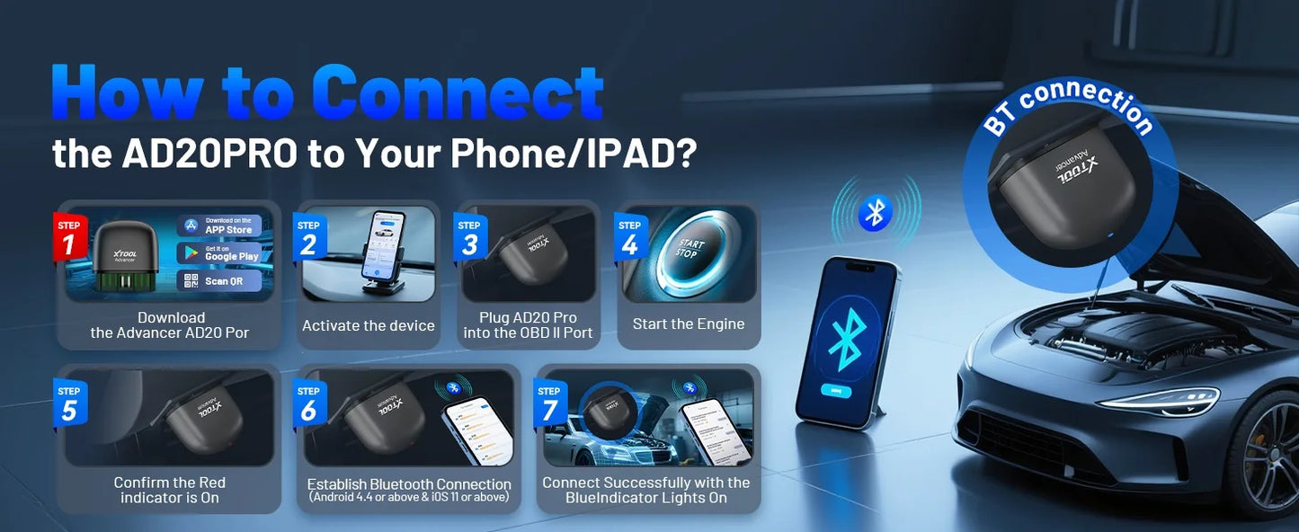 XTOOL AD20Pro Obd2 Scanner Car All System Scan Obd 2 System Diagnostic Tool OBD2 Bluetooth Scanner Code PK ELM327