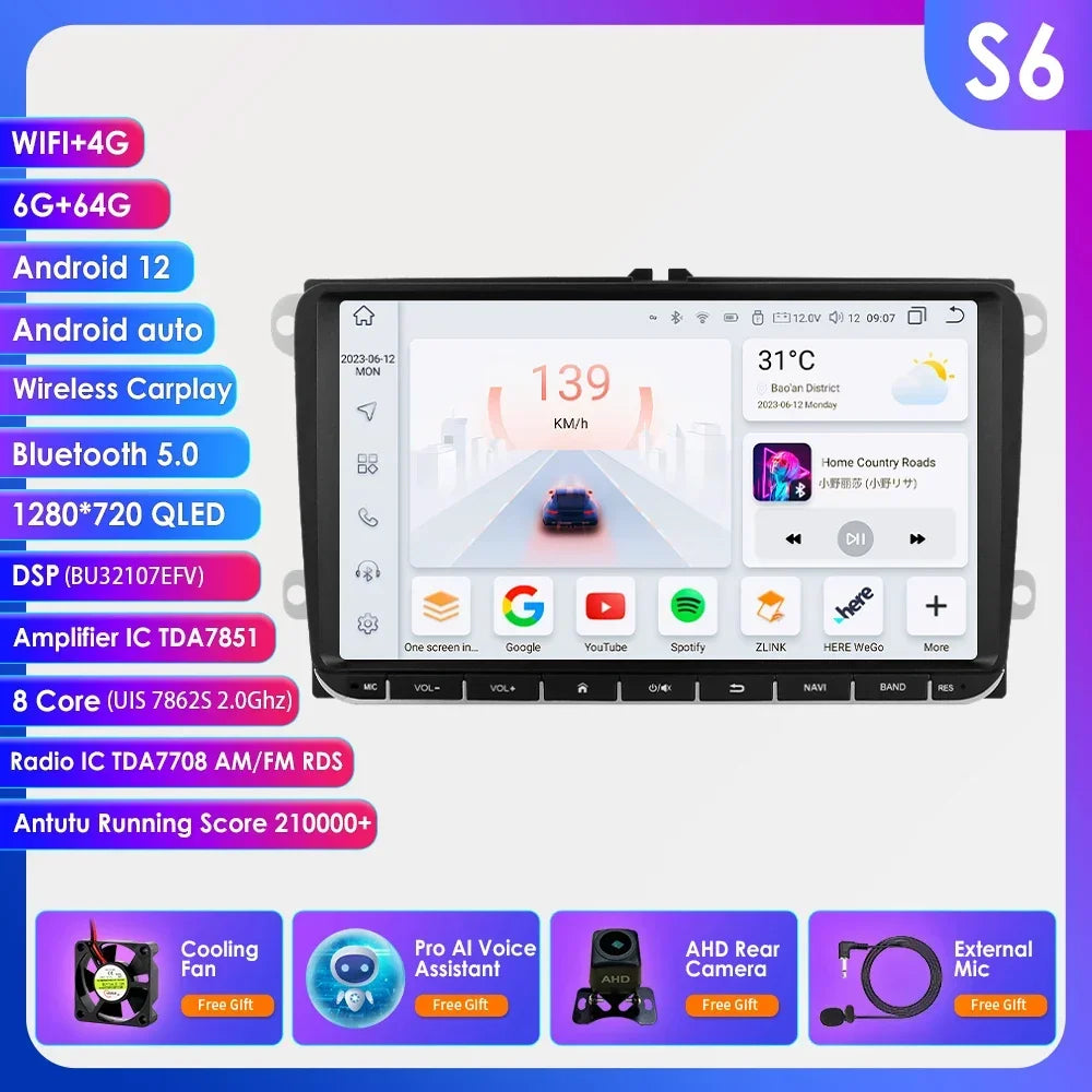 Auto Radio 2 Din Car GPS Multimedia GPS for VW Passat B6 T5 B7 B8 Golf 5 6 Caddy POLO T5 Touran Jetta Android Carplay DAB RDS BT