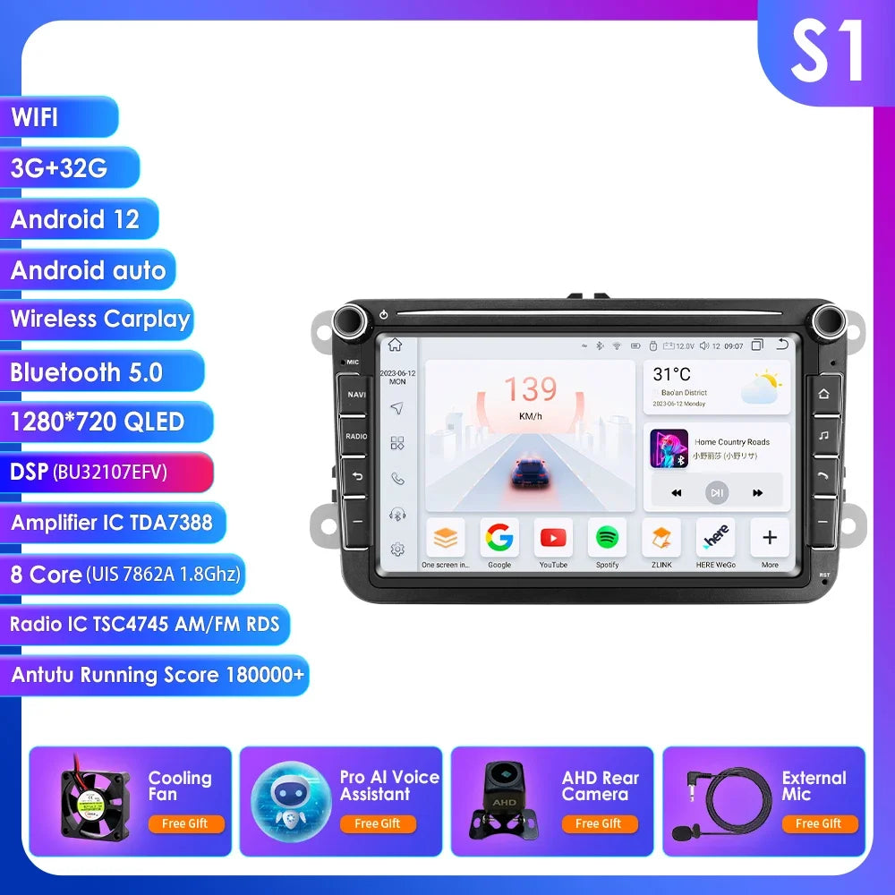 8" 2 Din Multimedia Player for Volkswagen Golf 5 Transporter VW Passat B6 Polo Jetta Skoda Seat Android 13 Carplay Car Radio GPS