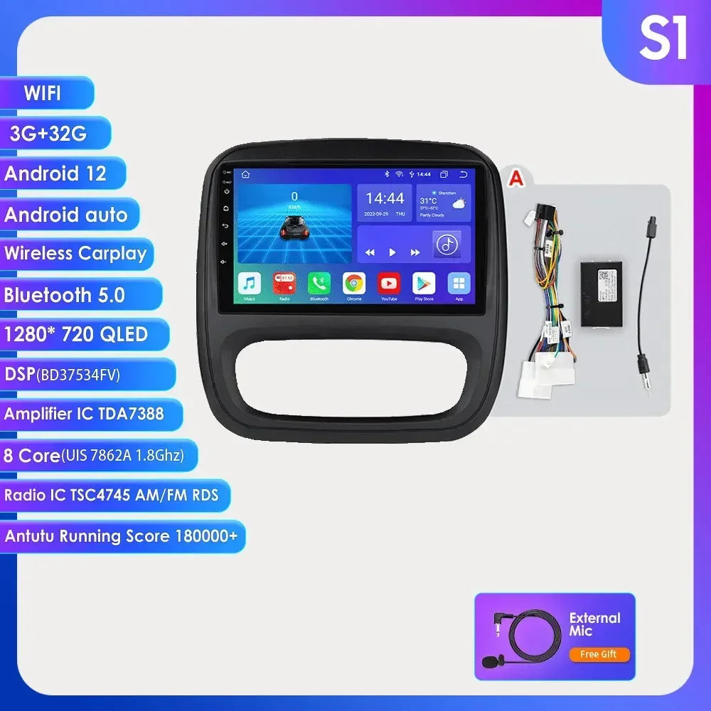 9" Wireless Carplay Android Auto Car Radio for Renault Trafic 3 Opel Vivaro B Multimedia Player GPS Navigation Stereo RDS DSP 4G