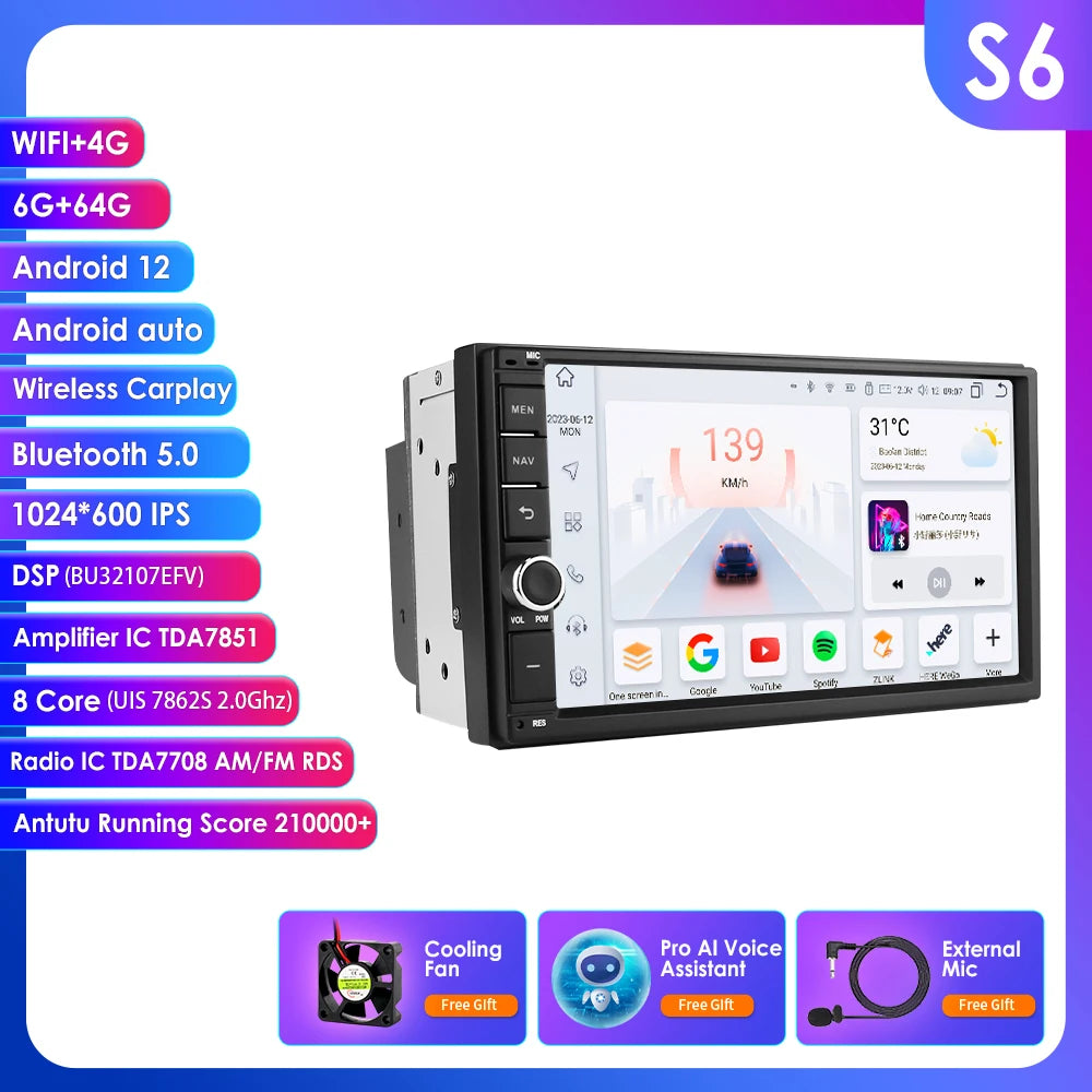 Android 14 7" Smart Car Systems 2 Din Wireless Carplay Android Auto for Universal Stereo Multimedia Player Navigation Head Unit