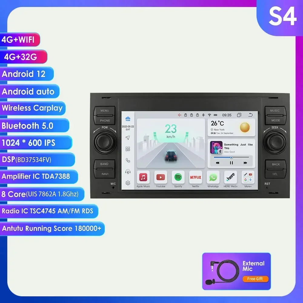 2din Carplay Android Car Radio Multimedia Player for Ford Mondeo Fiesta S-max Focus Galaxy Transit Fusion Connect Kuga GPS NOCAN