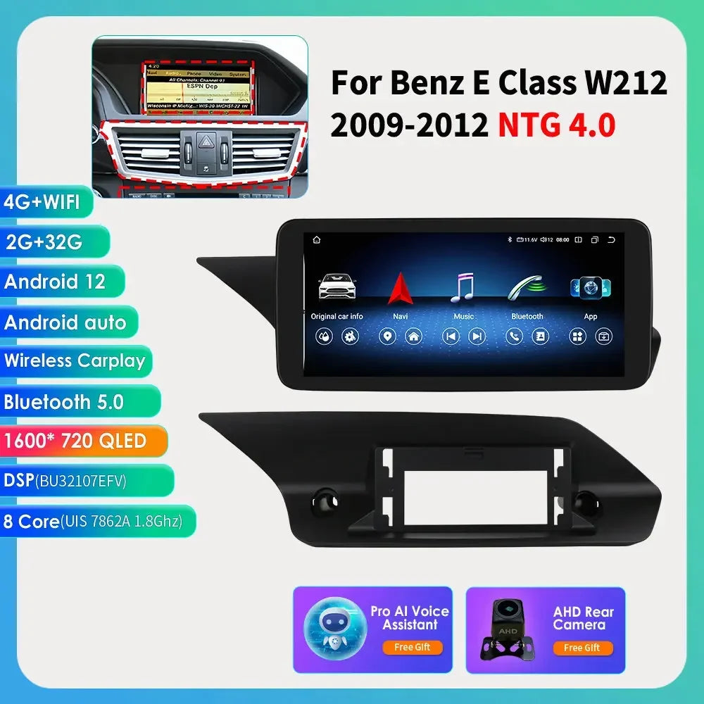 10.25" QLED for Mercedes Benz E-Class W212 E200 E230 E260 E300 S212 2009-2012 NTG 4.0 Carplay Android Car Multimedia Player DSP