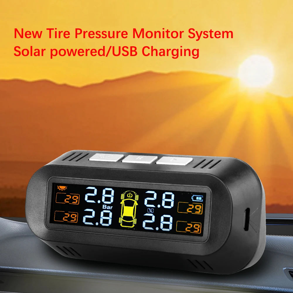 Solar Car RV Truck TPMS Tire Pressure Monitoring System With 4/6 External Sensors Wireless 180° Adjustable Bracket Waterproof