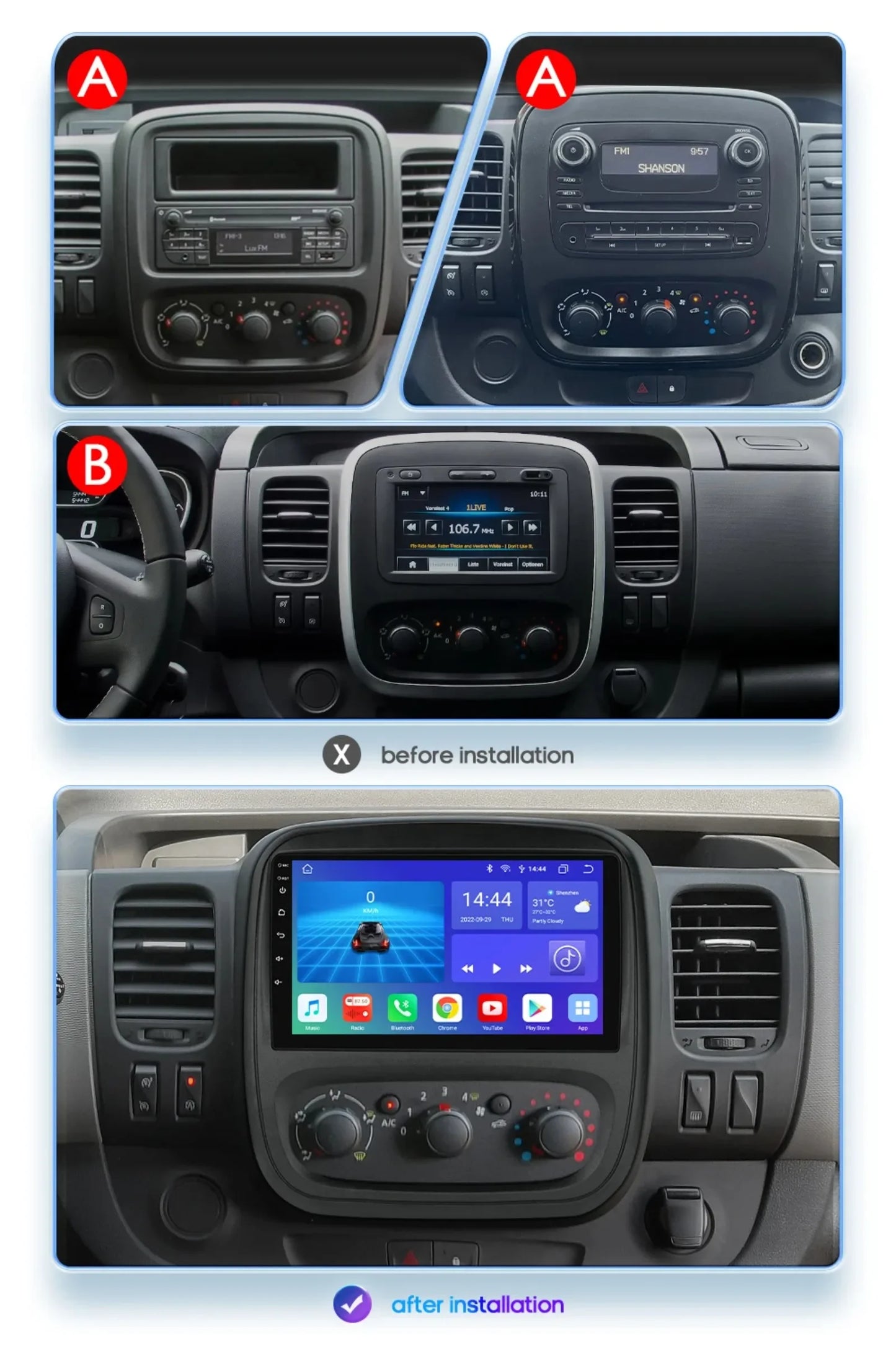 9" Wireless Carplay Android Auto Car Radio for Renault Trafic 3 Opel Vivaro B Multimedia Player GPS Navigation Stereo RDS DSP 4G