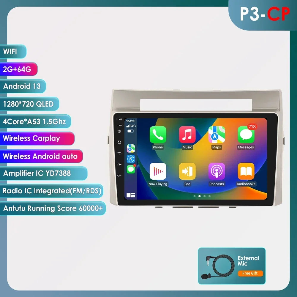 Wireless Carplay Android Auto Car Multimedia Player 9'' Touch Screen for Toyota Corolla Verso AR10 2004 2005 2006 2007 2008 2009
