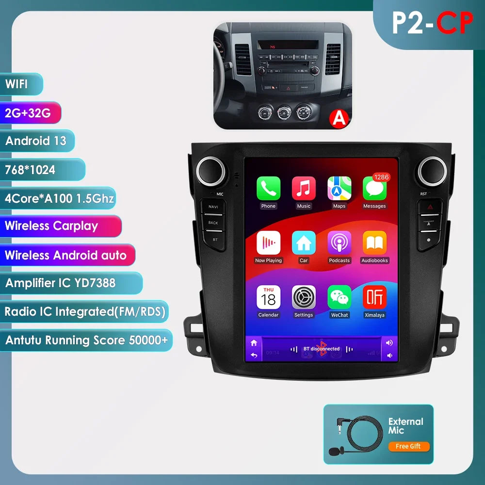 Android 13 Wireless Carplay GPS Stereo for Mitsubishi Outlander XI 2 2008 - 2011 9.7" Car Radio Multimedia Player 4G BT DSP 2din