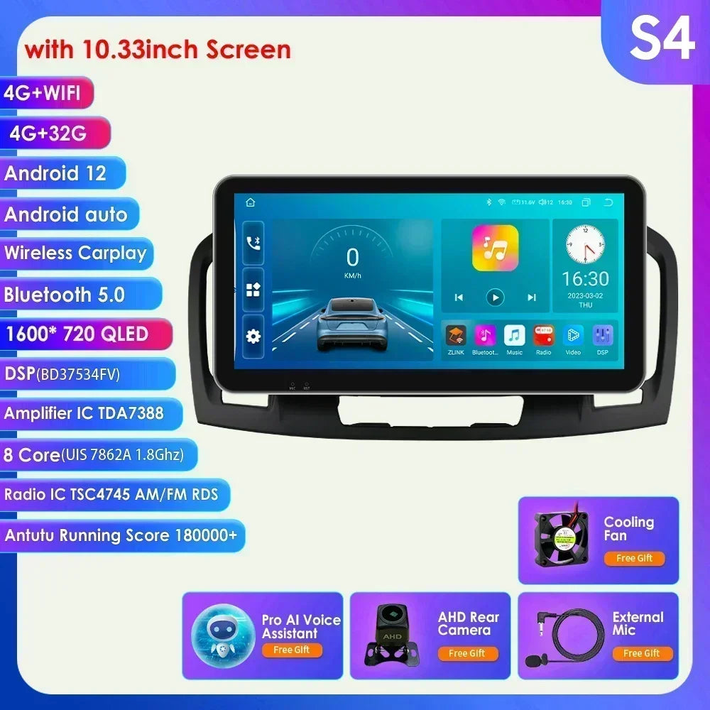 10.33" 2 Din Android 13 Car Radio Multimedia Video Player for Buick Regal Opel Insignia 2009 -2013 Navigation GPS Carplay Screen