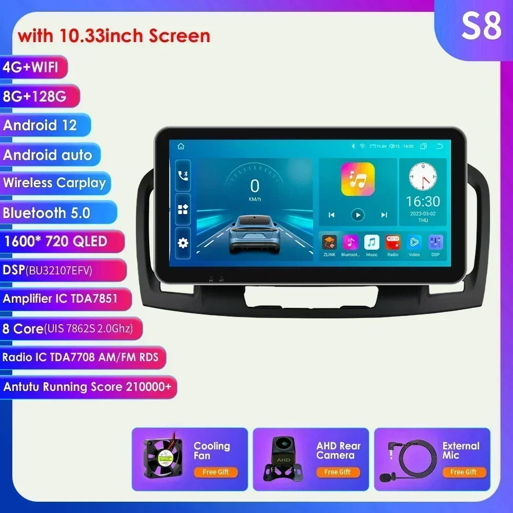 10.33" 2 Din Android 13 Car Radio Multimedia Video Player for Buick Regal Opel Insignia 2009 -2013 Navigation GPS Carplay Screen