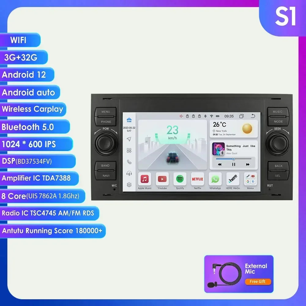 2din Carplay Android Car Radio Multimedia Player for Ford Mondeo Fiesta S-max Focus Galaxy Transit Fusion Connect Kuga GPS NOCAN