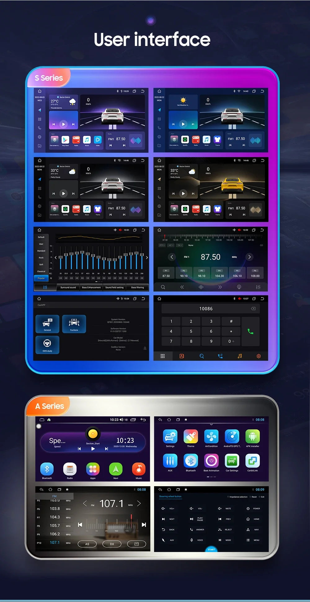 OSSURET Universal Android 14 4G 64G 7'' 2 Din Car Multimedia Player with BT GPS DSP for Toyota Verso Nissan Qashqai Hyundai I 10