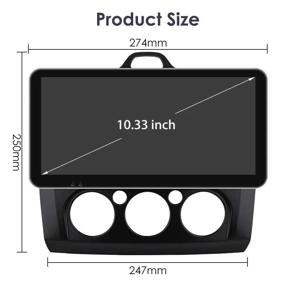 10.33" Wireless Carplay Android Auto for Ford Focus Mk2 2004-2011 Multimedia Player 2 Din Car Radio GPS Navigation BT RDS DSP 4G